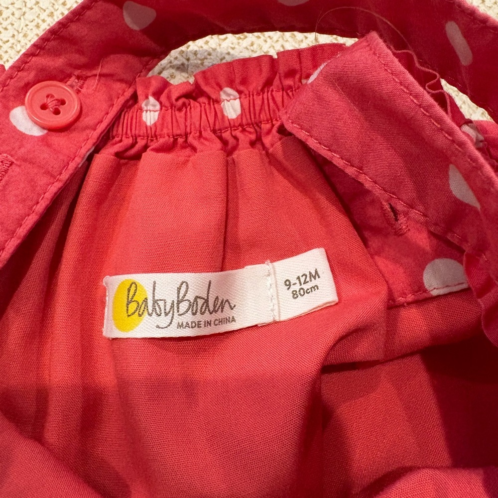 Baby Boden Pink and Gray Polka Dot Elephant Romper - Picture 3 of 3